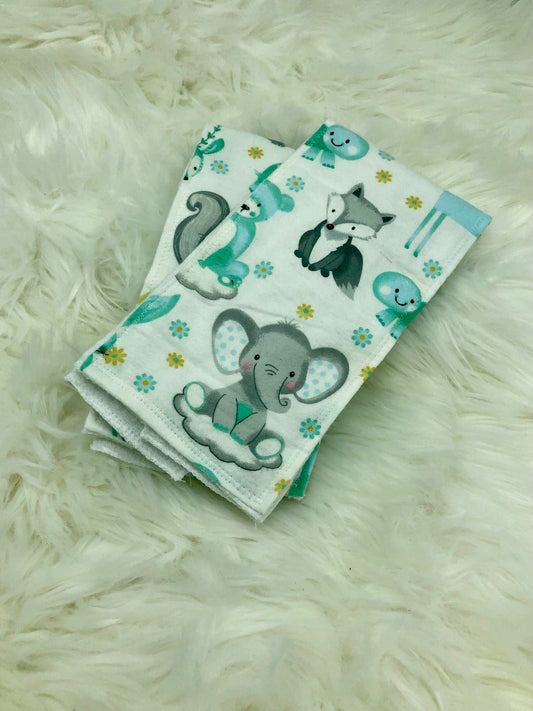 Lt Blue Woodland and Baby Elephant Burp Cloth Set