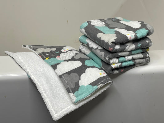 Raining Stars and Clouds- Washcloth