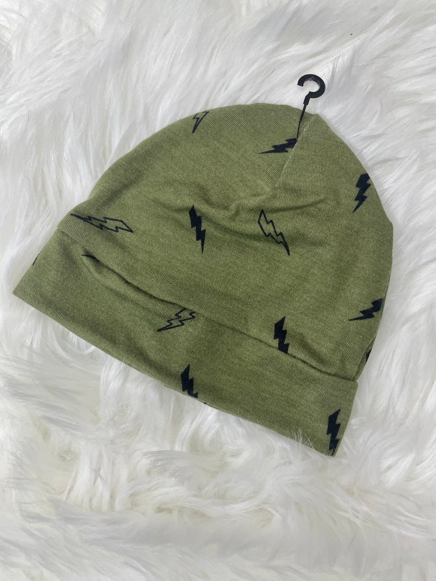 Lightning Bolts on Green Beanie Hat