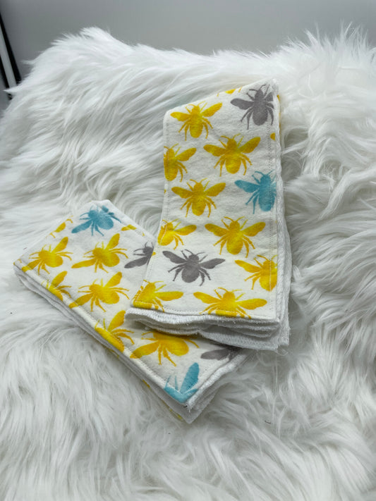 Yellow, Grey and Blue Bees Burp Cloth Set