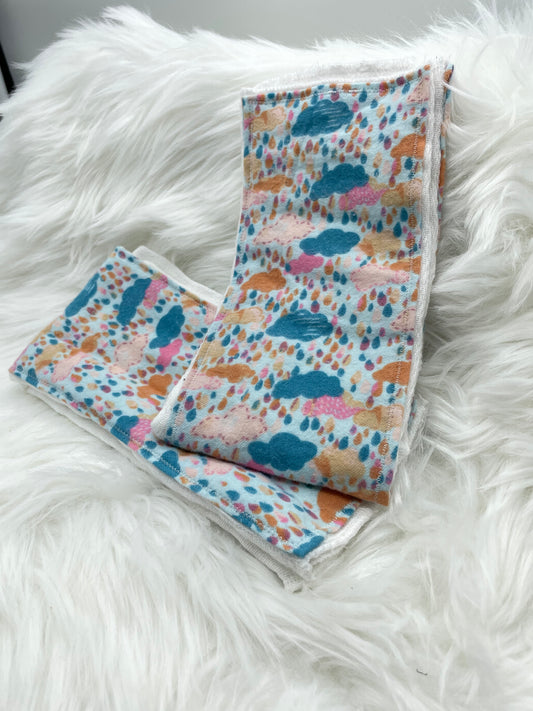 Jewel Tone Raining Clouds Burp Cloth Set