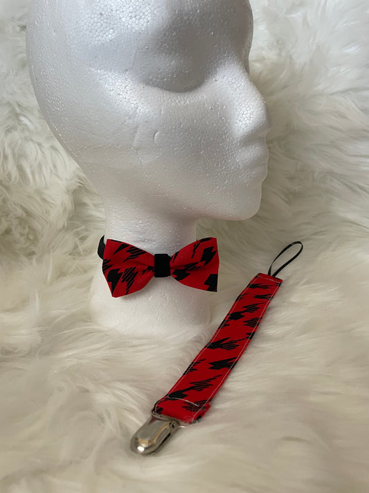 Red with Black Lighting bolt- BowTie and Tether Set