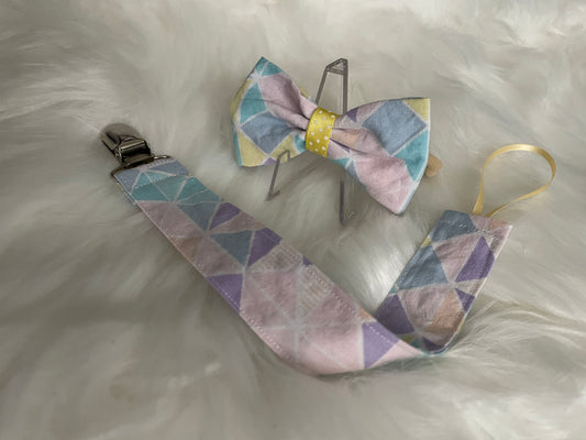 Spring Geometric - Bow and Pacifier/Toy Tether Matching Set