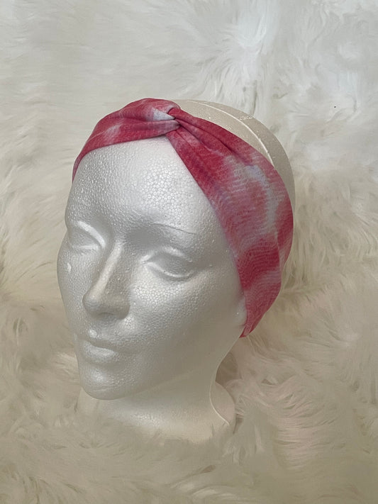 Pink and White Tye Dye - Front Knot Stretch Headband
