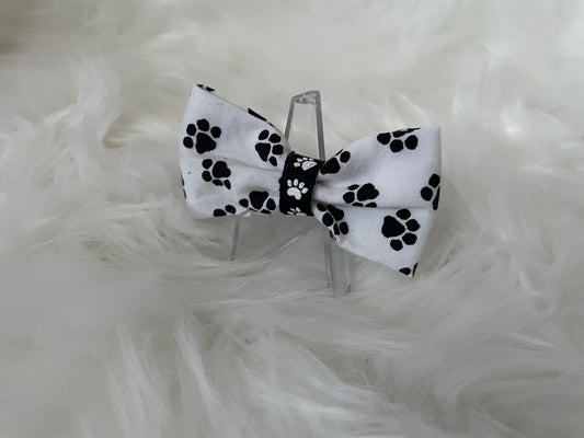 White with Black Paw Print - Bow
