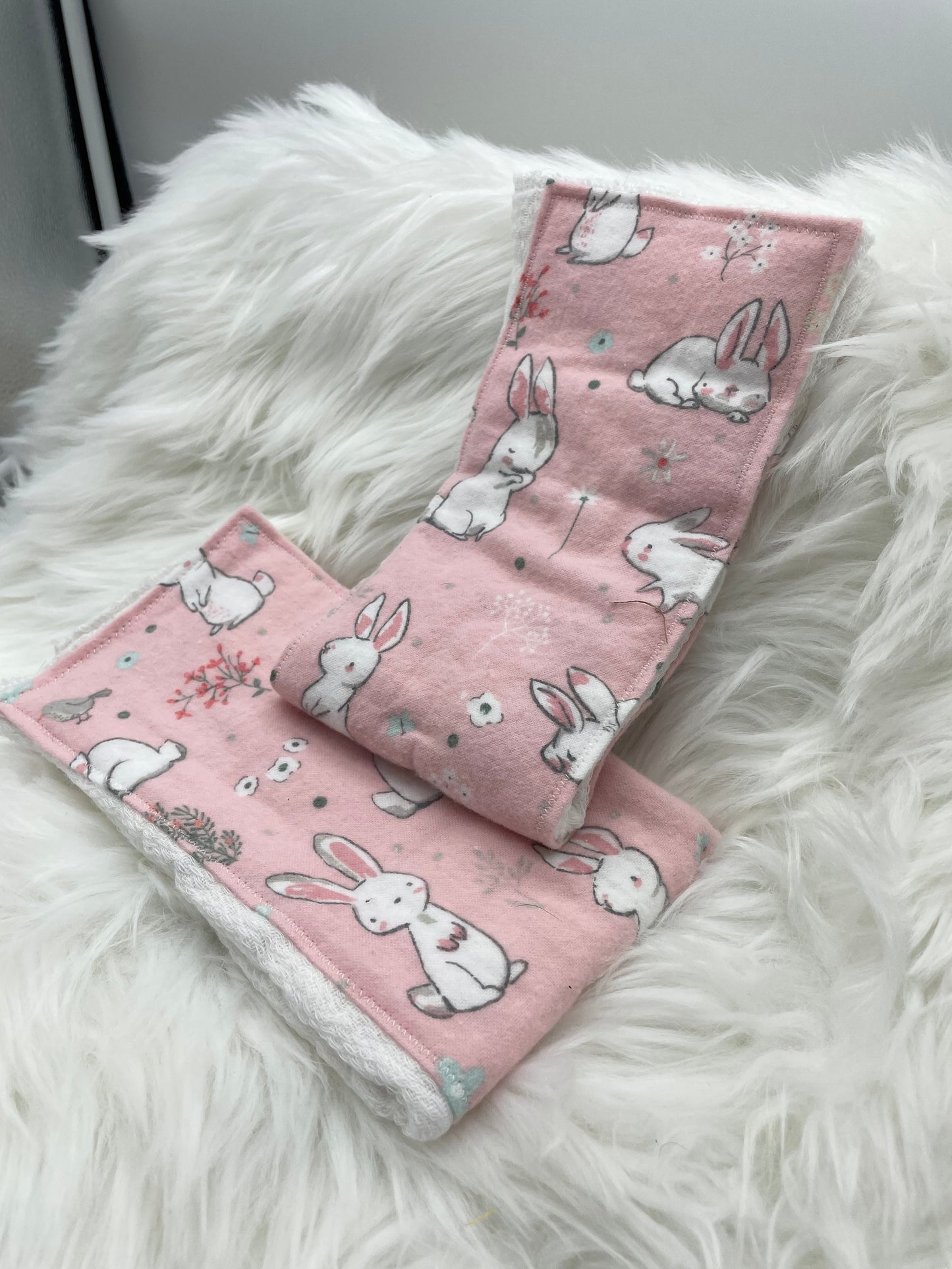 Bunnies on Pink Burp Cloth Set