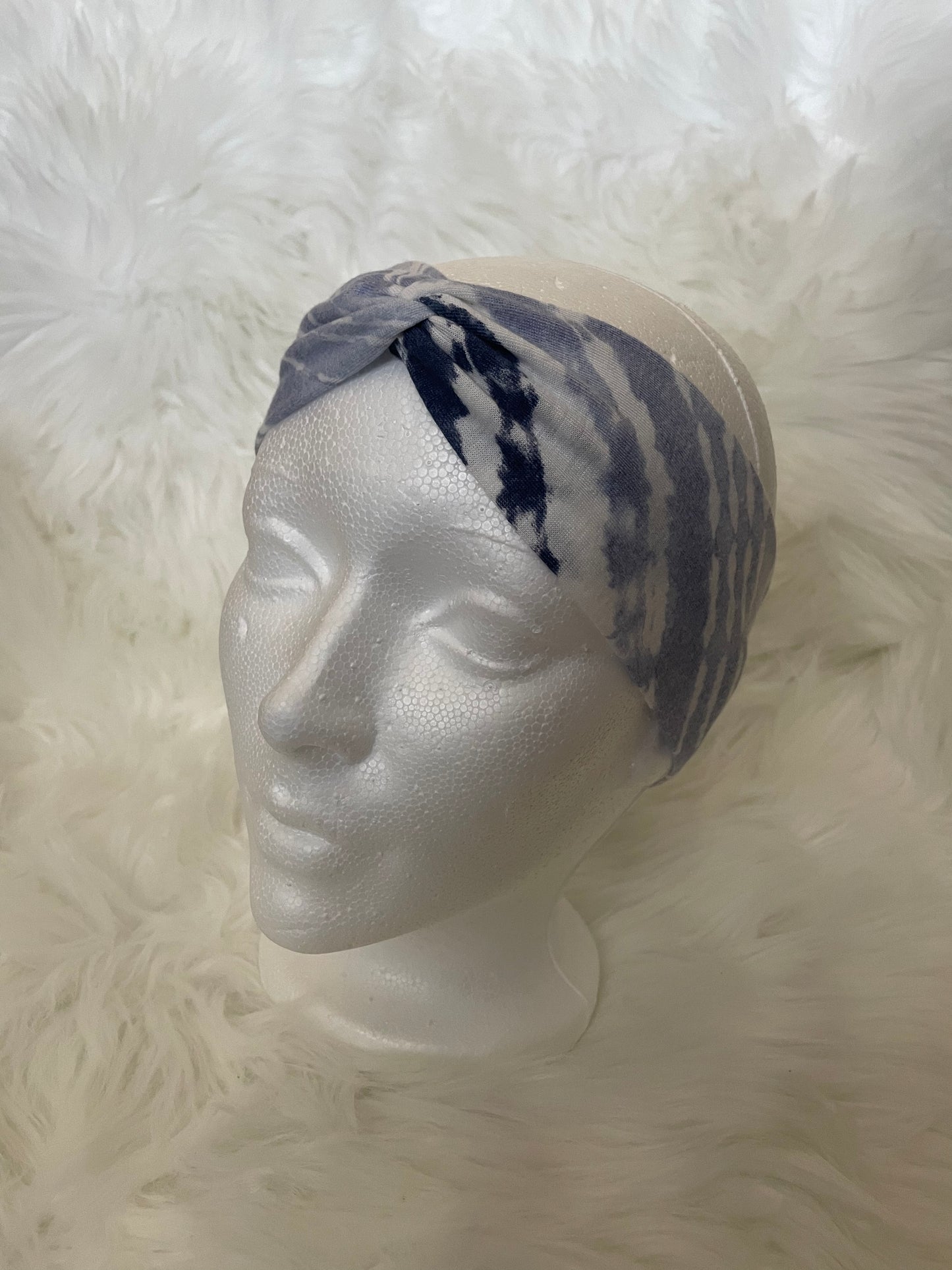 Blue and White Tye Dye - Front Knot Stretch Headband