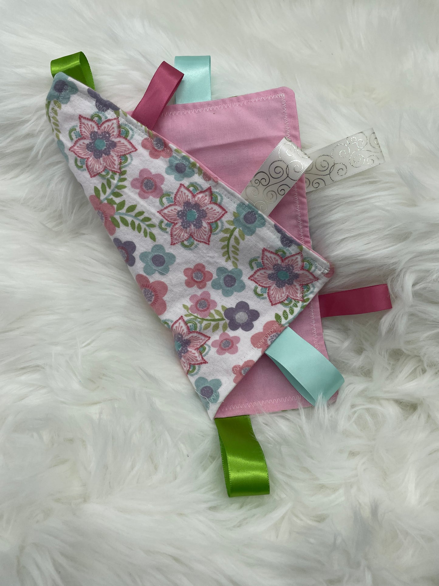 Light Pink, Purple and Teal Floral - Crinkle Tag Sensory