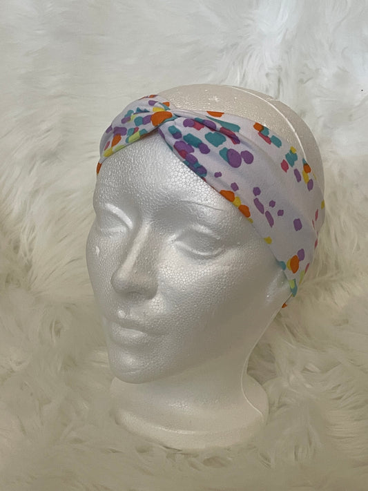 White with Multi Color Confetti - Front Knot Stretch Headband