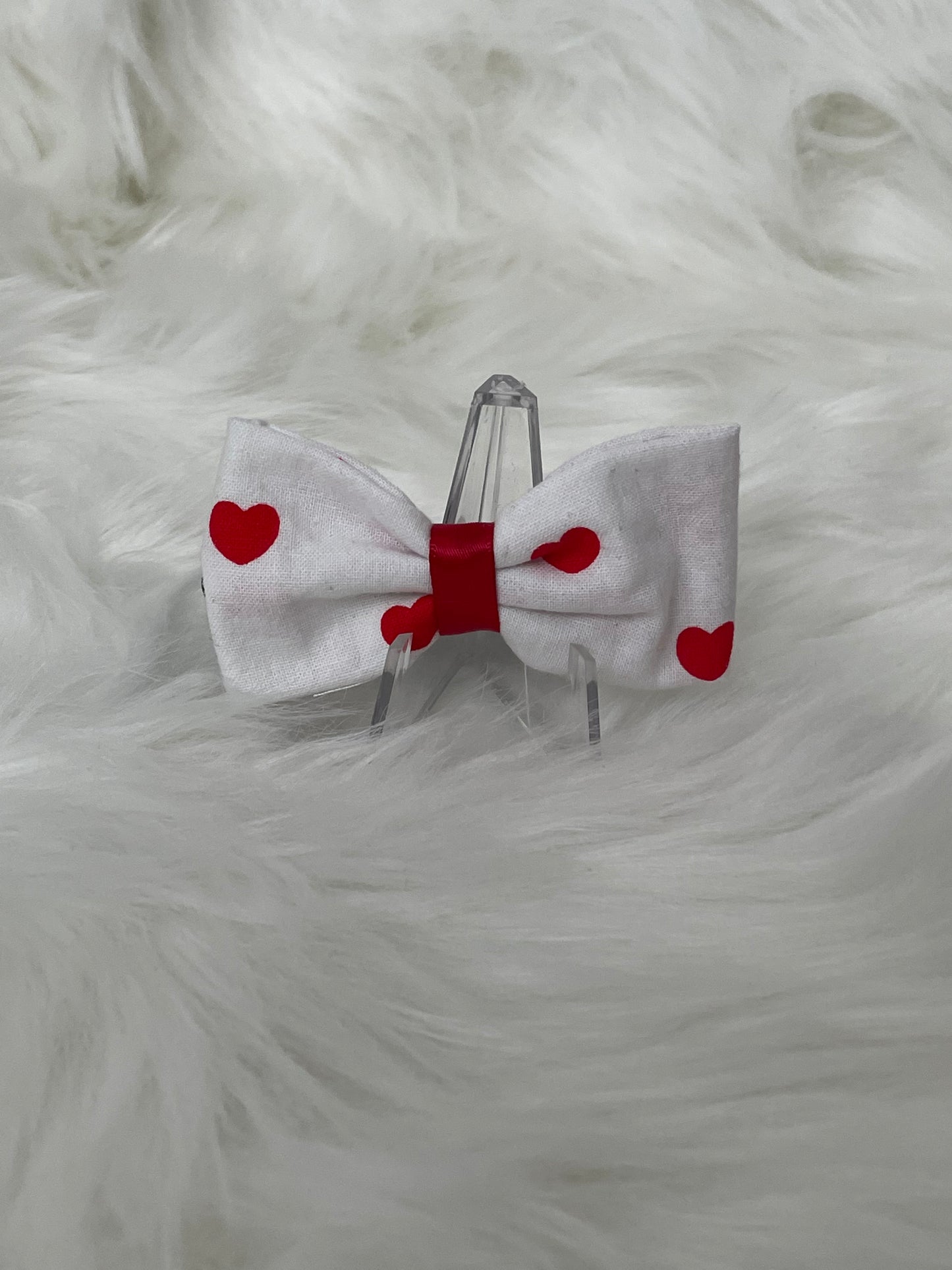 White with Red Hearts - Bow