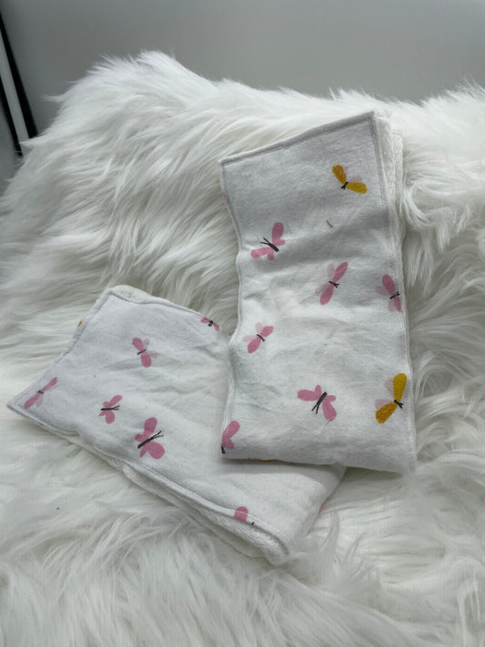 Pink and Yellow Butterflies Burp Cloth Set
