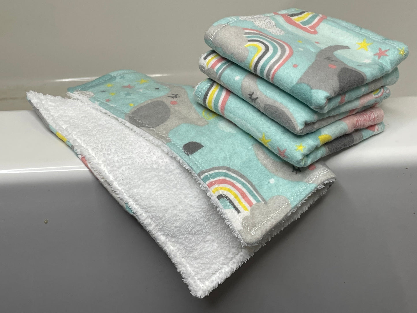 Pastel Elephants and Rainbows- Washcloth