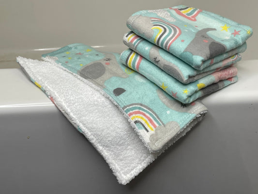 Pastel Elephants and Rainbows- Washcloth