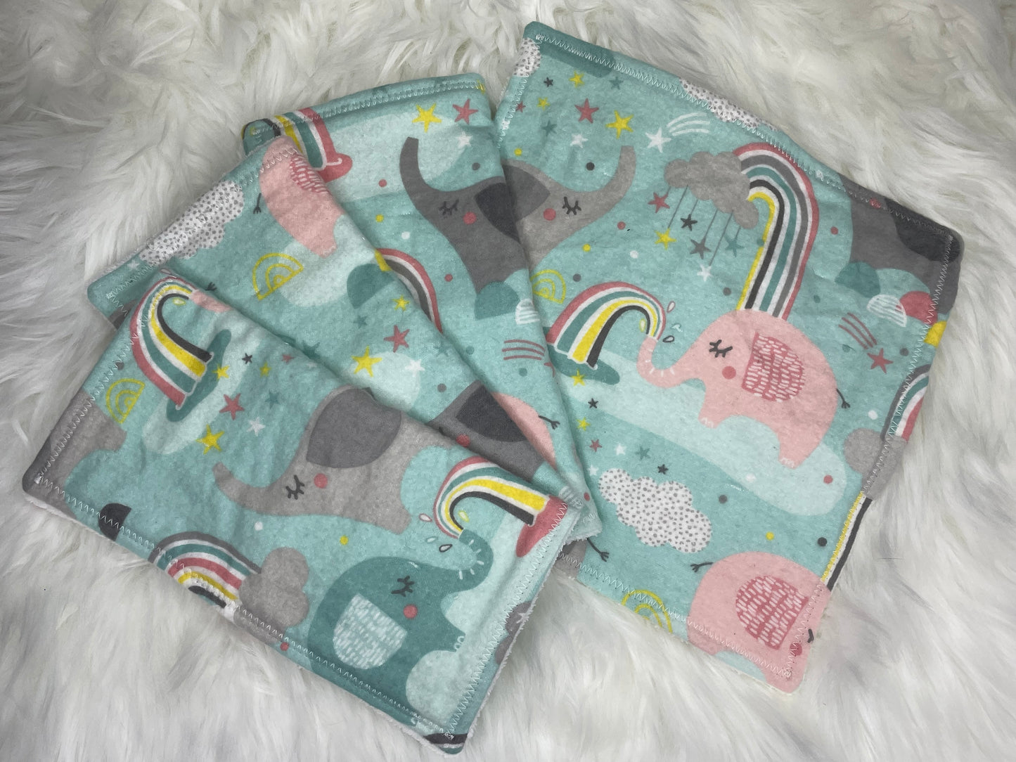 Pastel Elephants and Rainbows- Washcloth