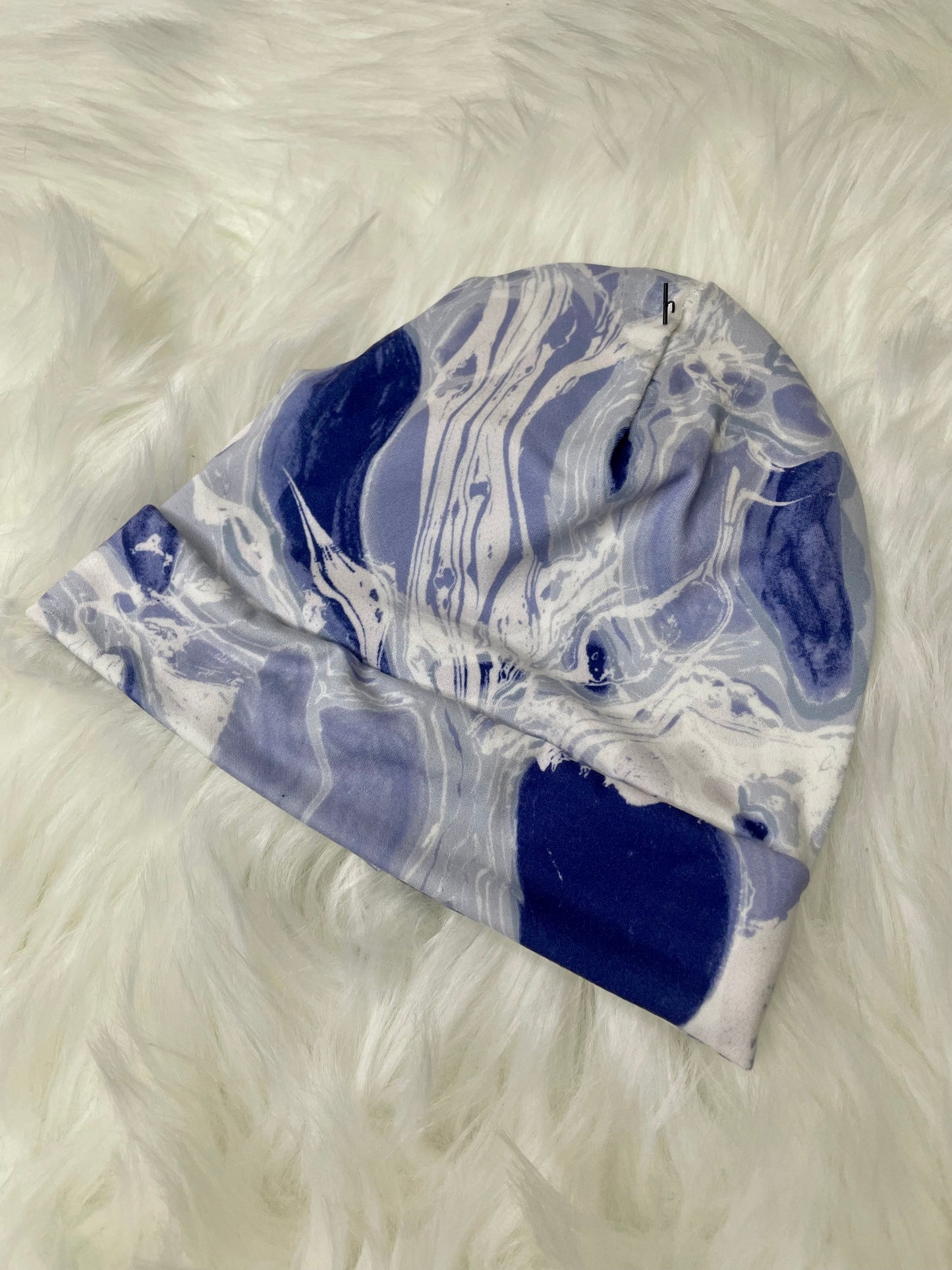 Blue and White Paint Pour Beanie Hat