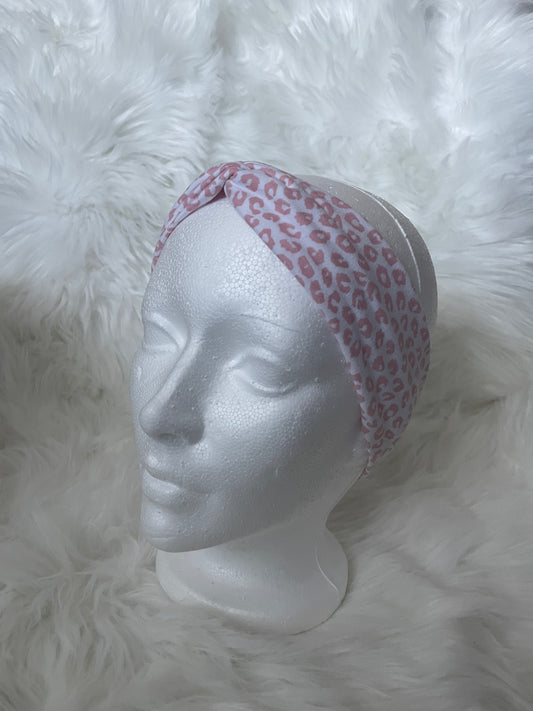 Pink Cheetah- Front Knot Stretch Headband