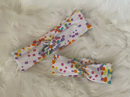 White with Bright Confetti- Mommy and Me Knot Set