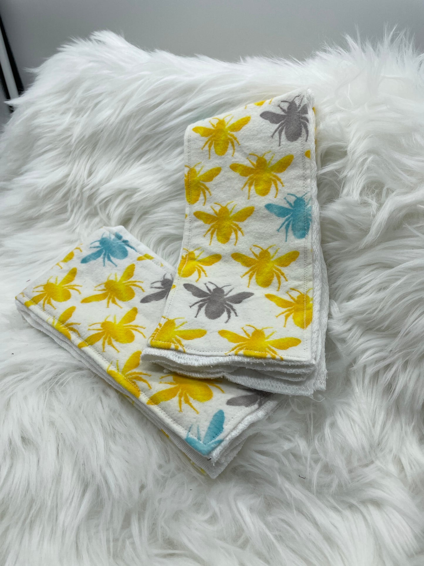 Yellow, Grey and Blue Bees Burp Cloth Set