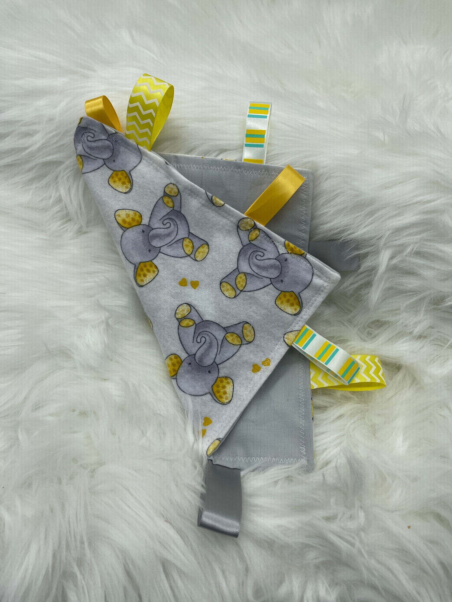 Grey/Yellow Elephant - Crinkle Tag Sensory