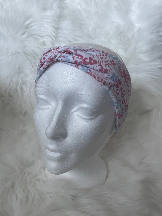 Pink and Blue Floral- Front Knot Stretch Headband