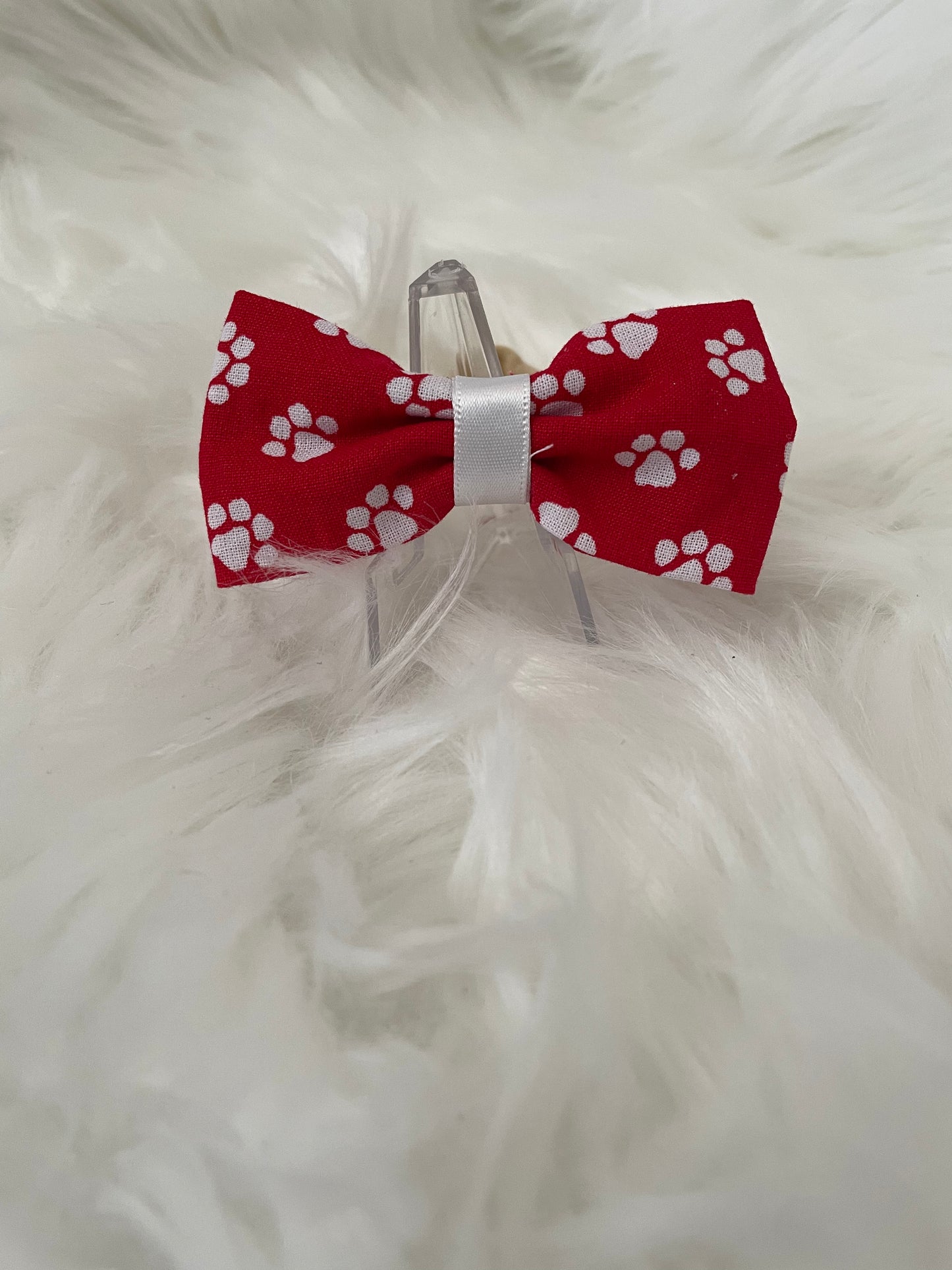 Red with White Paw Prints - Bow