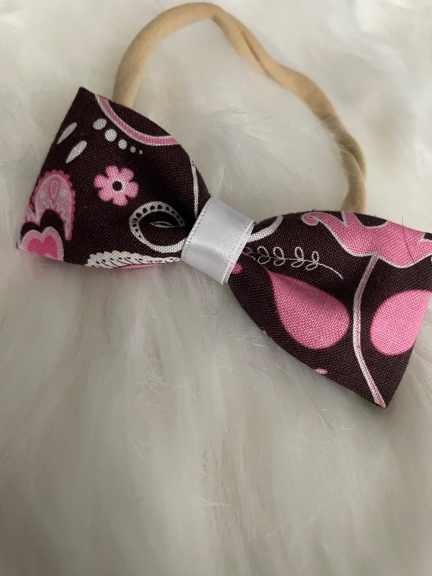 Pink Floral on Brown- Bow