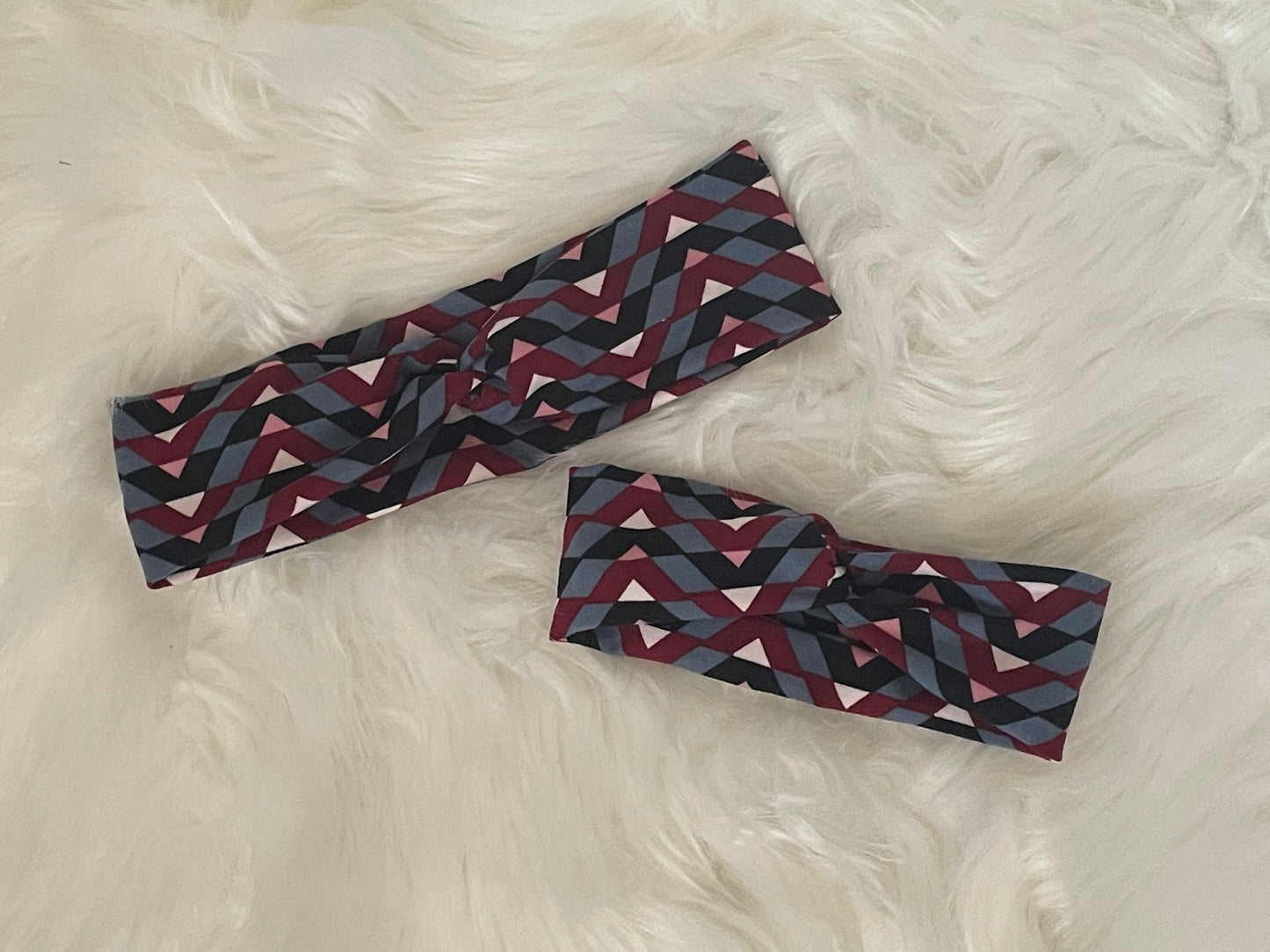 Burgundy, Black, Grey and Pink Geometric- Mommy and Me Knot Set
