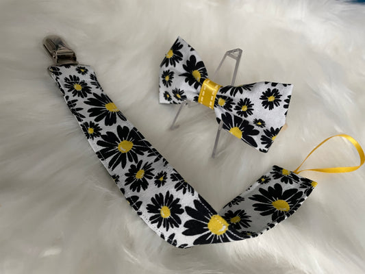 Black Daisy - Bow and Pacifier/Toy Tether Matching Set