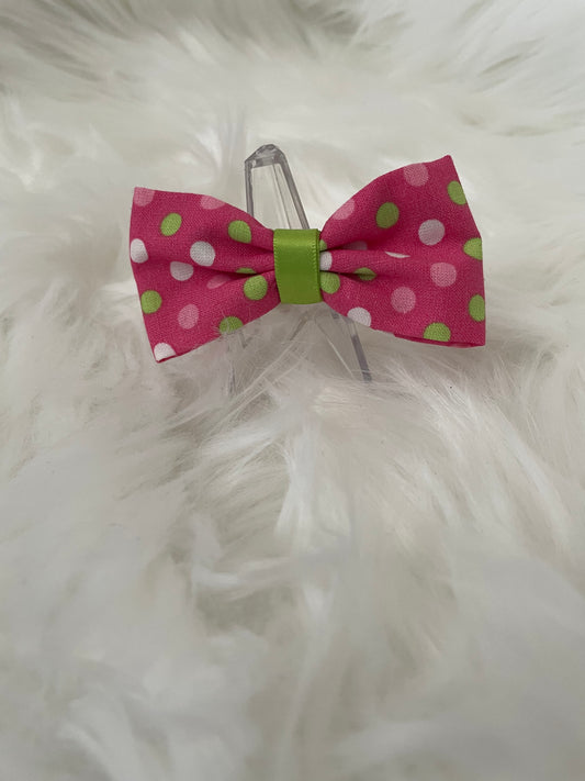 Bright Pink with Light Pink, White and Green Dots- Bow