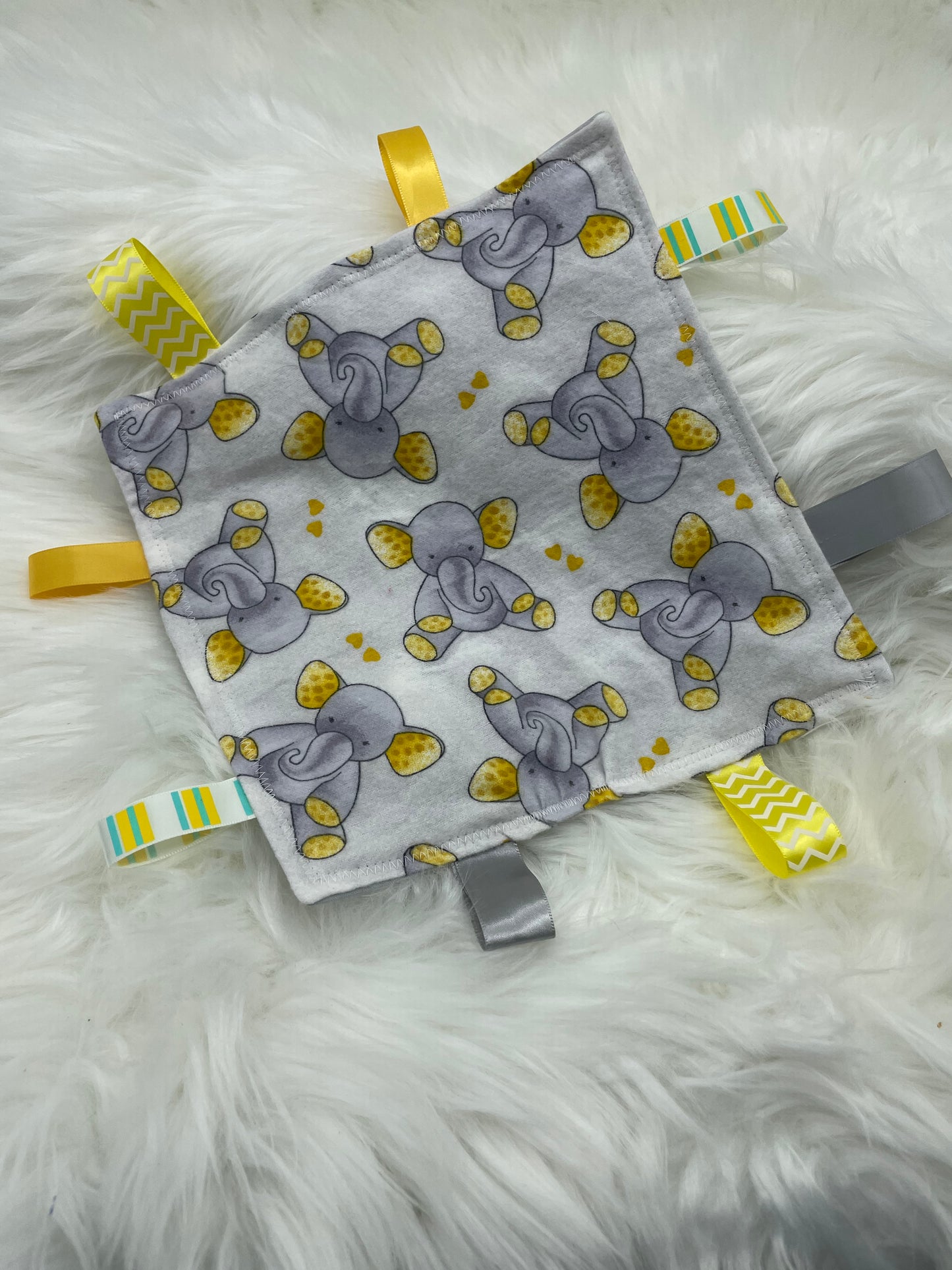 Grey/Yellow Elephant - Crinkle Tag Sensory