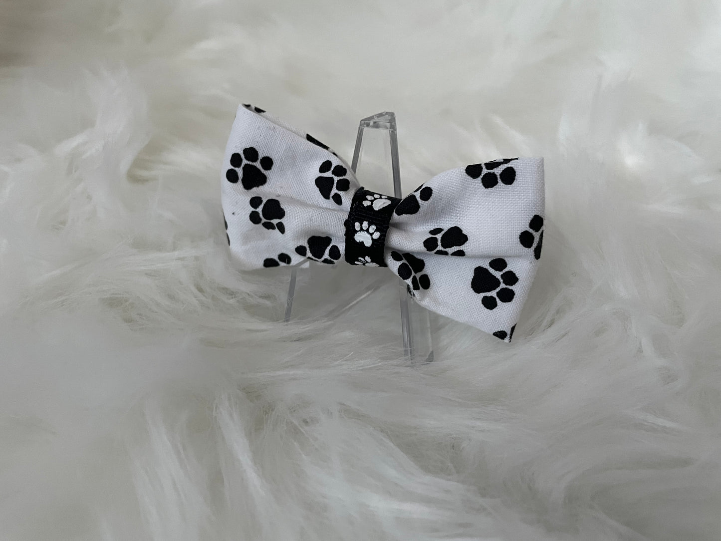 White with Black Paw Print  - Bow