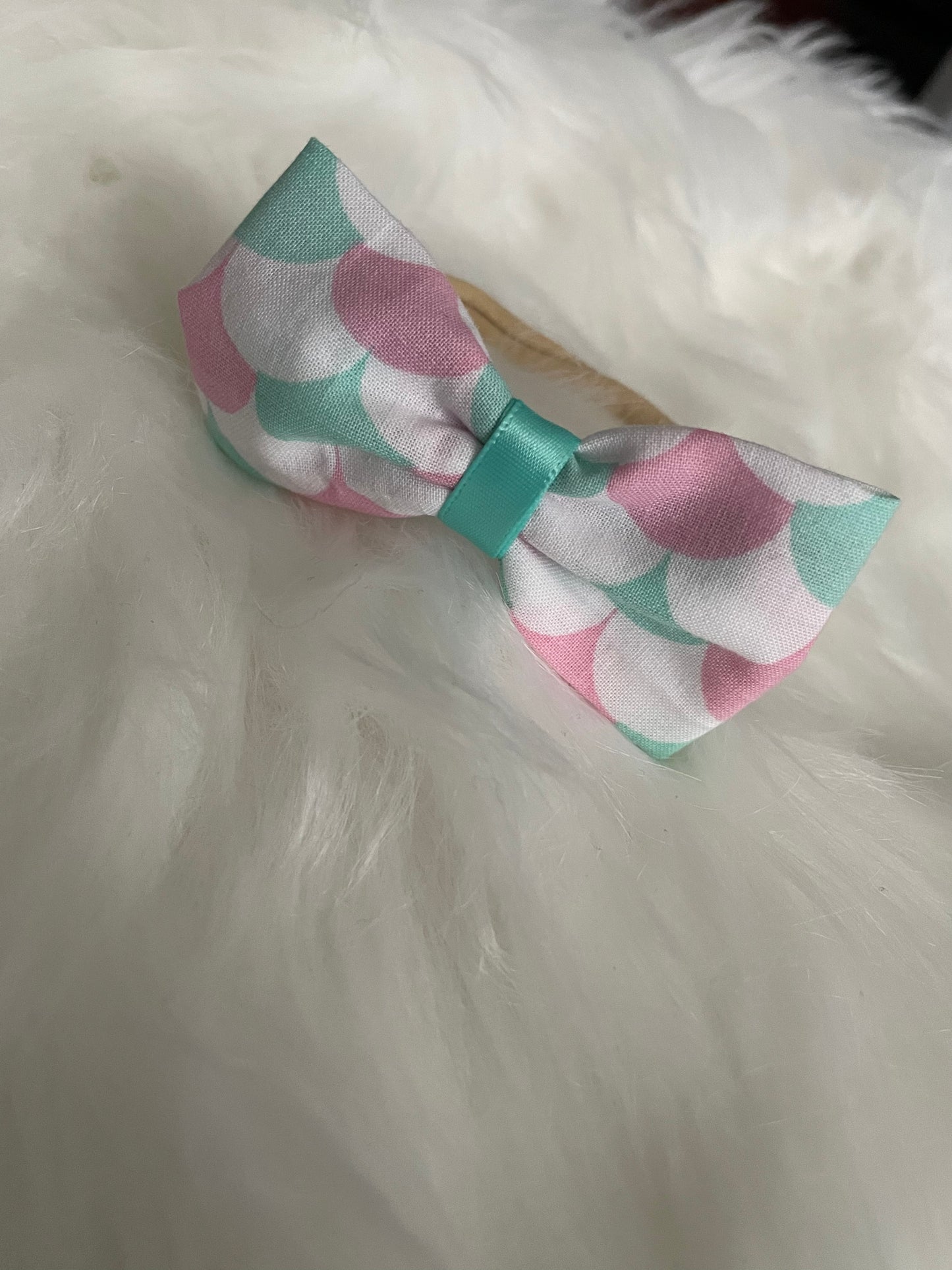 Mermaid Scales White with Teal and Pink - Bow