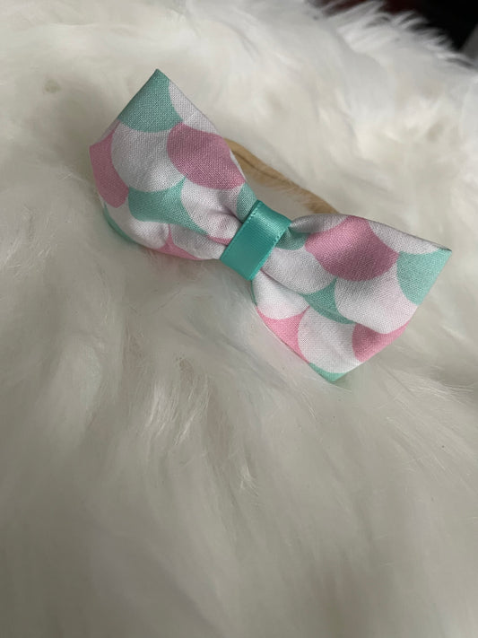 Mermaid Scales White with Teal and Pink - Bow