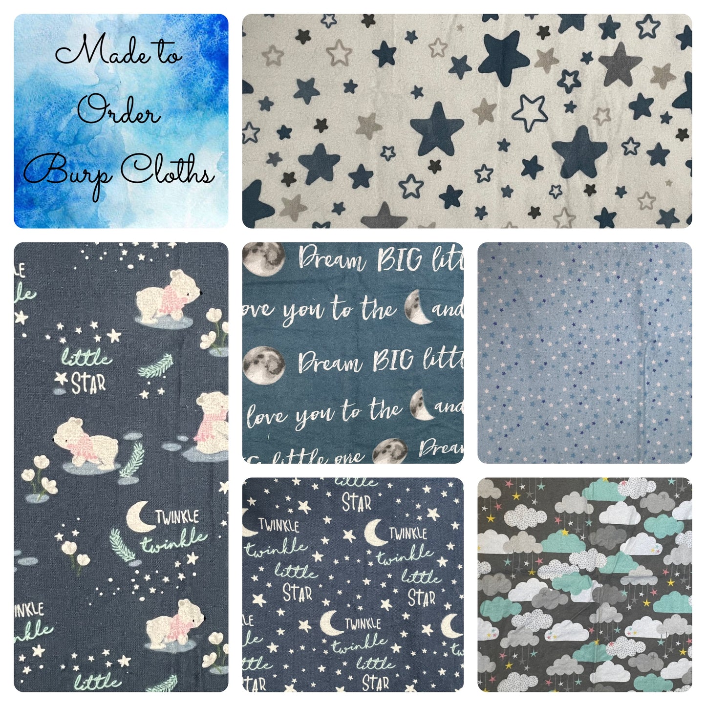 Start Night - Made to Order Burp Cloth Set