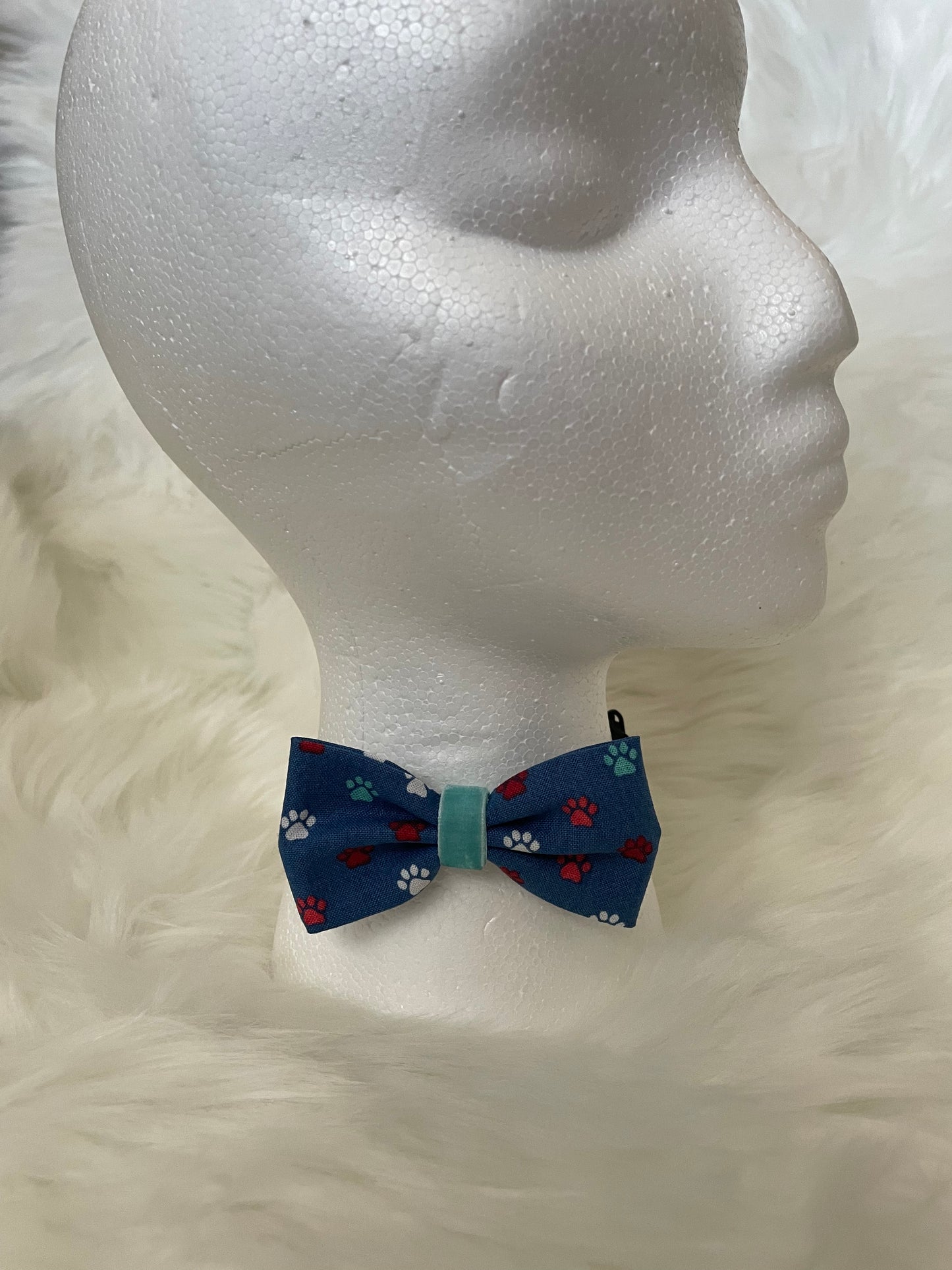 Dark Blue with Multi Color Paws - Bow Tie Single