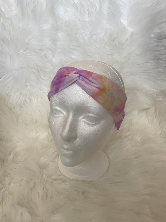 Pink, Yellow and Blue Oil Slick - Front Knot Stretch Headband
