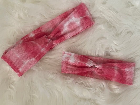 Pink And White Tie Dye- Mommy and Me Knot Set