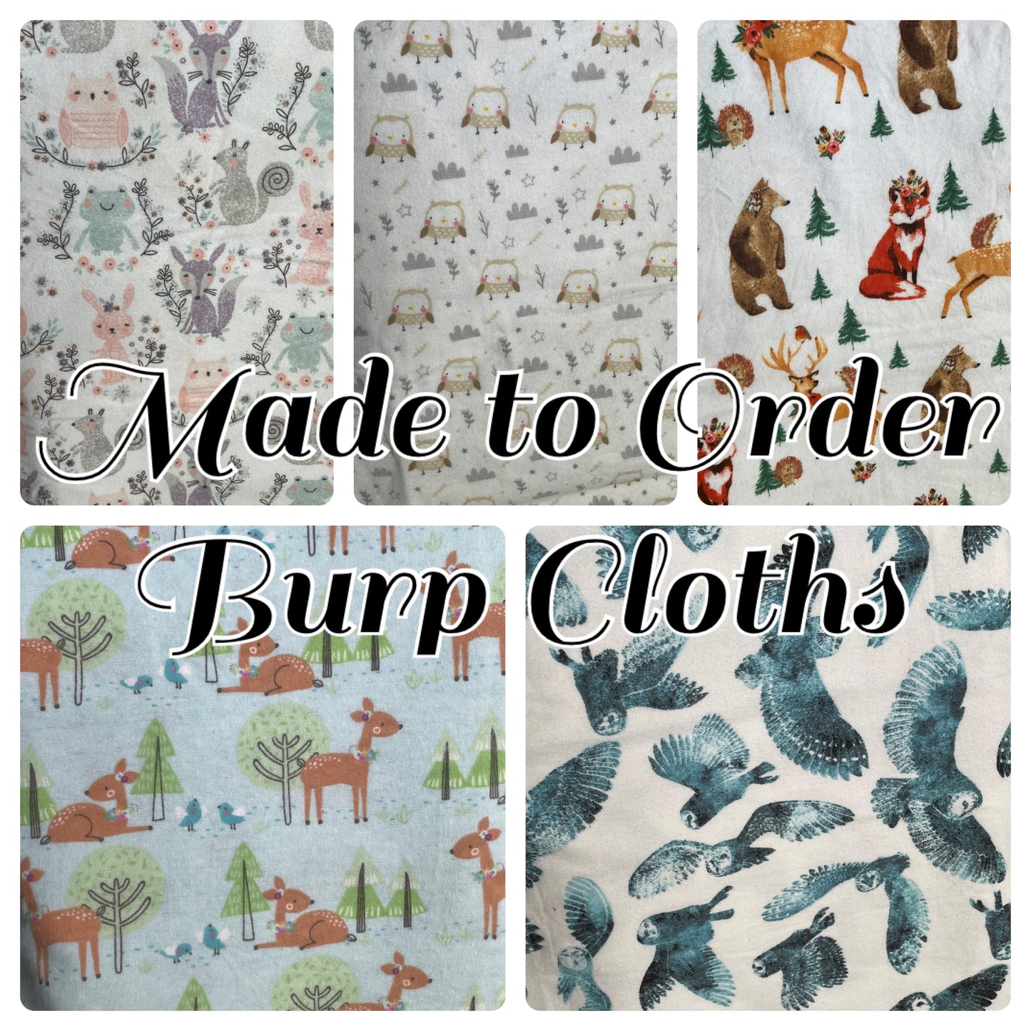 Woodland Creatures - Made to Order Burp Cloth Set