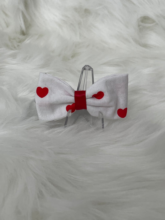 White with Red Hearts - Bow